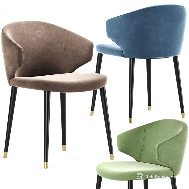 Multi Colored Velvet Accent Chairs With Soft Upholstery And Metal Legs Design 3d model 