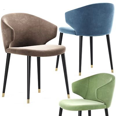 Multi Colored Velvet Accent Chairs With Soft Upholstery And Metal Legs Design 3d model