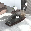 Modern Double Layered Coffee Table With Glass Top Dark Base And Decorative Items 3d model