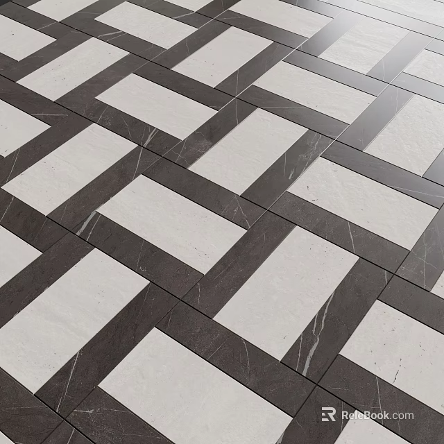 Modern Black And White Floor Tiles With Geometric Pattern And Marble Texture 3d model