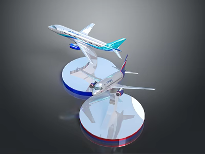 Detailed Airplane Models On Transparent Bases With Blue And Red Accents 3d model