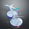 Detailed Airplane Models On Transparent Bases With Blue And Red Accents
