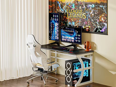 Gaming Computer Setup With Dual Monitors Ergonomic Chair RGB PC Case And Computer Desk 3d model