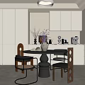 Modern Space With Round Black Table Chairs White Cabinets Coffee Machine Vase And Ceiling Lamp 3d model