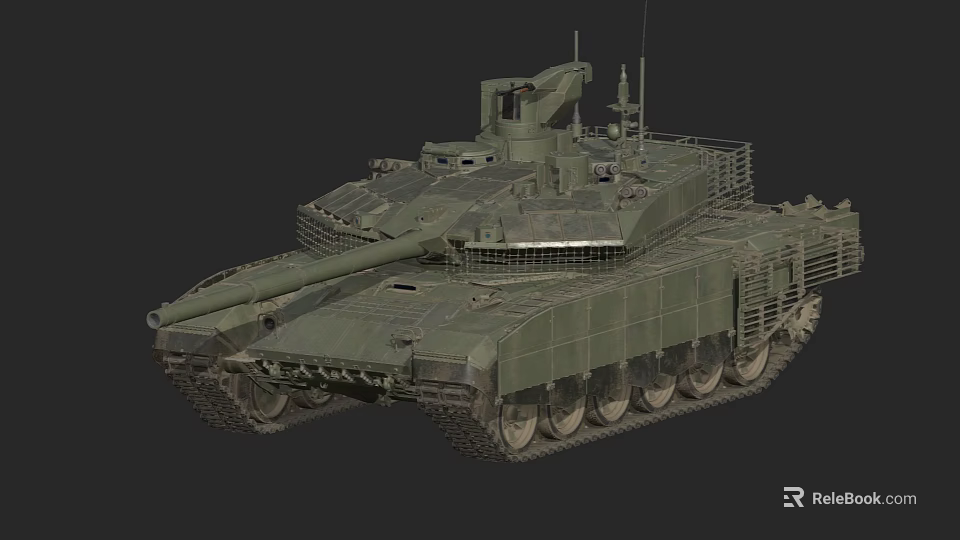 Modern Military Armored Tank With Turret Gun Barrel Tracks And Armor Plates 3d model 