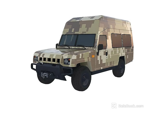 Camouflage Military Van With Boxy Body Design And Rugged Off Road Features 3d model 