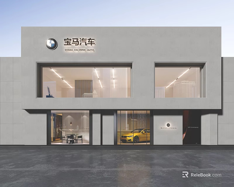 BMW Car Storefront Modern Design with Glass Doors and Brand Logo 3d model 
