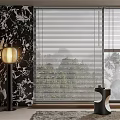 Vertical Window Blinds In Modern Interior With Marble Wall Greenery Floor Lamp And Side Table 3d model