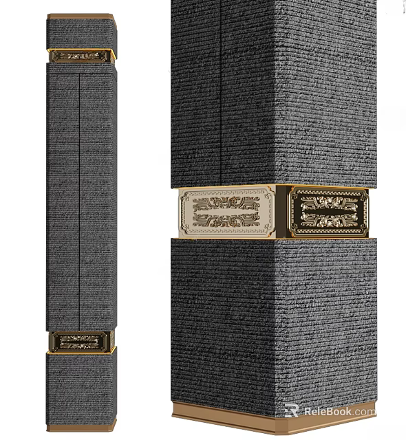Elegant Textured Grey Columns With Gold And White Ornamental Bands 3d model 