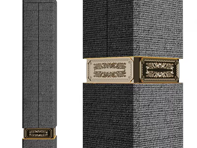 Elegant Textured Grey Columns With Gold And White Ornamental Bands 3d model