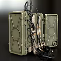 Industrial Military Communication Equipment With Open Case Antennas Control Panel And Headphones