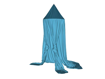 Blue Bed Canopy With Pointed Top And Flowy Fabric Design 3d model