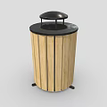 Wooden Roadside Trash Can With Black Lid And Striped Design For Street Facility Use
