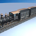 Vintage Black Steam Train with Gold Accents and Carriages on Railway Tracks Against Blue Sky