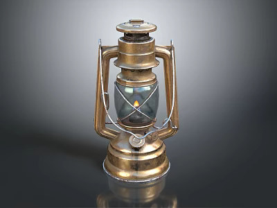 Vintage Brass Kerosene Lamp Furniture Decorative Piece With Glass Shade And Metal Frame 3d model