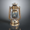 Vintage Brass Kerosene Lamp Furniture Decorative Piece With Glass Shade And Metal Frame