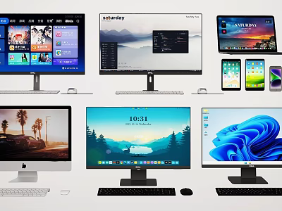 Modern Computer Devices Display With Multiple Monitors Laptops Tablets And Smartphones 3d model