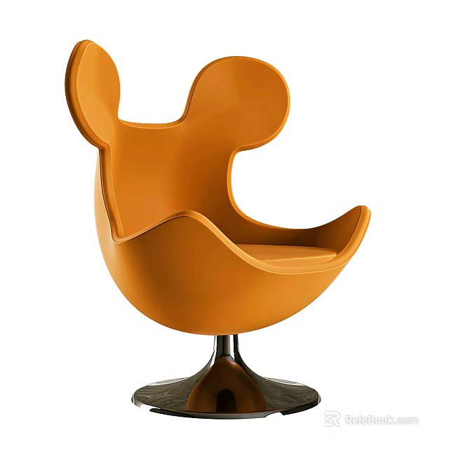Orange Single Sofa With Mickey Ear Curved Design And Metal Base 3d model 