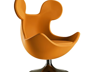 Orange Single Sofa With Mickey Ear Curved Design And Metal Base 3d model
