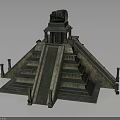 Ancient Pyramid Architecture With Stepped Design Temple Top Green Brown Stone And Side Columns