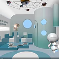 Modern Tech Inspired Interior With Robot Circular Lights And Philosophy Science Quote 3d model