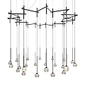 Modern Geometric Chandelier With Black Metal Frame And Hanging Spherical Glass Bulbs