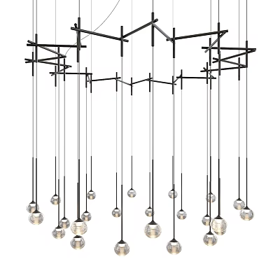 Modern Geometric Chandelier With Black Metal Frame And Hanging Spherical Glass Bulbs 3d model