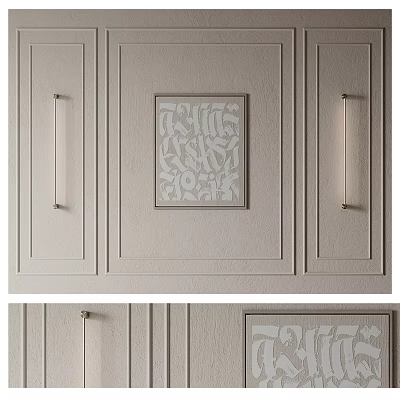 Elegant Light Beige Paneled Background Wall With Central Decorative Carving And Wall Sconces 3d model