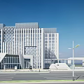 Modern High Rise Office Building With Glass Facade And Geometric Architectural Design