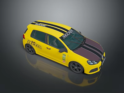 Yellow Compact Racing Car With Black Stripes And RACETECH Logo On Windows 3d model
