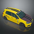 Yellow Compact Racing Car With Black Stripes And RACETECH Logo On Windows