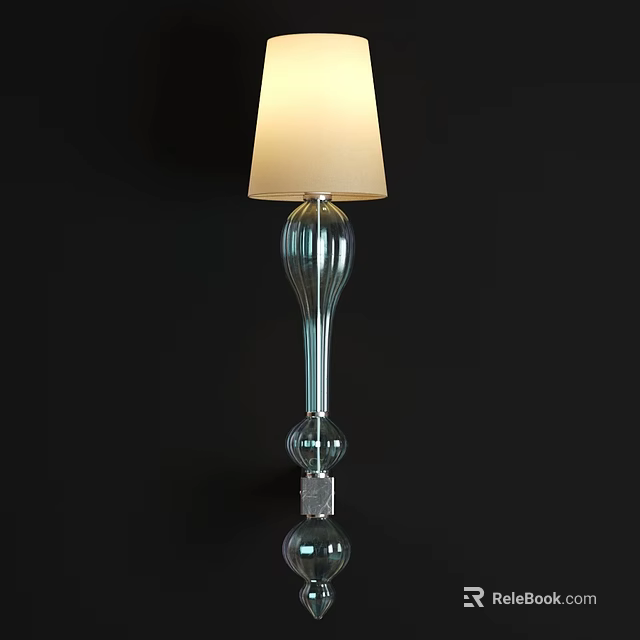 Modern Elegant Wall Lamp With Teal Glass And White Fabric Shade 3d model 