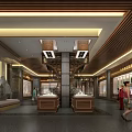 Cultural Center Interior Design With Wooden Decor Display Counters And Art Exhibits