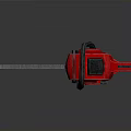 Red Chain Saw With Black Metallic Cutting Chain And Comfortable Handle Grip