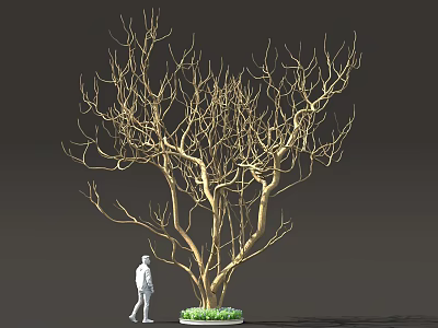 Golden Leafless Tree With Human Figure And Green Base 3d model