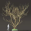 Golden Leafless Tree With Human Figure And Green Base 3d model