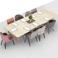 Modern Rectangular Conference Table With Multiple Gray Chairs And Potted Plant 3d model