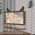 Cozy TV Background Wall Interior With TV Stand Plants Floor Lamp and Children on Screen