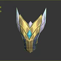 Ornate Golden Helmet With Blue Gem And Purple Winged Design For Cosplay