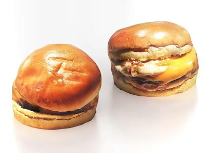 Delicious Juicy Hamburgers With Golden Brown Buns And Cheesy Patty Toppings 3d model