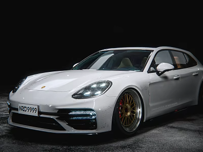 White Luxury Car Featuring Sleek Exterior Design And Gold Alloy Wheels 3d model