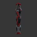 Futuristic Armored Sci Fi Character With Red Black Mechanical Armor Front Back View 3d model