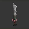Transparent Blade Weapon With Green Pink Decorations Red Gemstone And Ornate Base Design