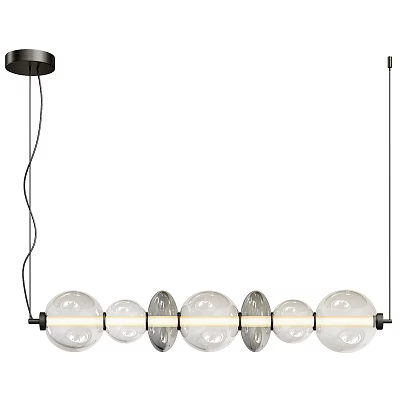 Modern Linear Chandelier with Transparent Globe Shades and Black Metal Frame 3d model