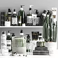 Organized Stylish Bathroom Accessories With Bath Products Bottles Rolled Towels And Cactus Plants