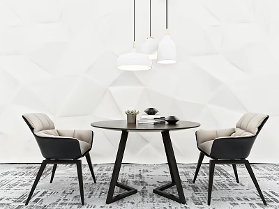 Modern Round Dining Table With Chairs Geometric Wall Pendant Lights And Rug 3d model