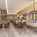 Modern Restaurant Interior With Wooden Walls Dining Tables Chairs Bar Counter And Large Windows