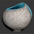Elegant Round Decorative Vase With Textured Pink White Exterior And Turquoise Interior