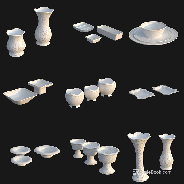 White Ceramic Tableware Set With Modern Design And Various Shapes Including Plates Bowls Cups 3d model