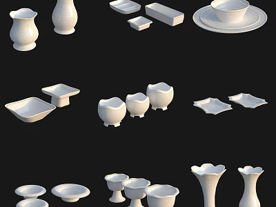 White Ceramic Tableware Set With Modern Design And Various Shapes Including Plates Bowls Cups 3d model